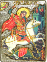 Подарочная икона "Чудо святого Георгия о змие" на мореном дубе