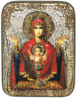 Подарочная икона Божией матери "Неупиваемая чаша" на мореном дубе