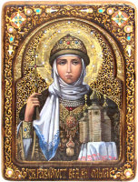 Живописная икона "Святая Равноапостольная княгиня Ольга" на кипарисе