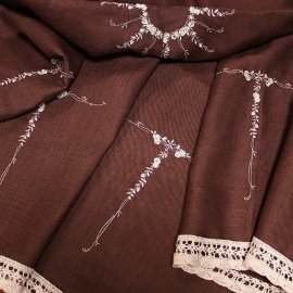 Льняная скатерть Инна с винтажной вышивкой Тонкие розы - 13 шт - korich-dlinnye-rozy-1.jpg