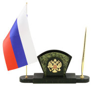 Визитница с гербом и флагом России камень змеевик