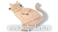 Деревянные настенные часы гравированные "Кот"