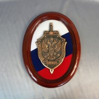 Герб ФСБ,с цветным металлом Триколор в багетной раме