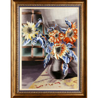 Картина вышитая шелком Фантазия Подсолнухи в вазе
