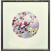 Картина вышитая шелком двусторонняя Роскошь цветущей магнолии